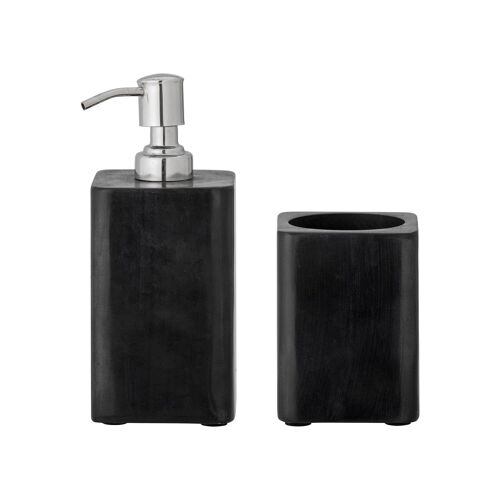 Minori Soap Dispenser Set, Black, Soapstone - (L7,5xH18xW7,5 cm, Set of 2)