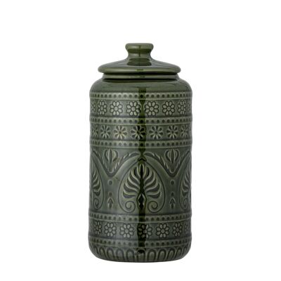 Rani Jar w/Lid, Green, Stoneware - (D12,5xH25,5 cm)