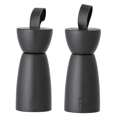 Hanif Salt & Pepper Mill, Black, Rubberwood - (D6,5xH15 cm, Set of 2)