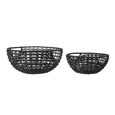 Joane Basket, Black, Rattan - (D32xH14/D42xH/18 cm, Set of 2)