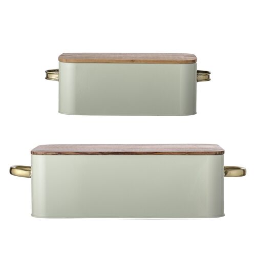 Paolo Bread Bin, Green, Metal - (L37xH11xW17,5/L53xH14xW23 cm, Set of 2)