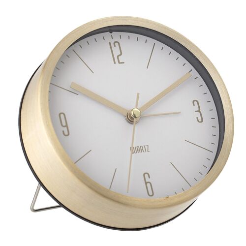 Table Clock, Gold & White, Aluminum - (D11,5xW4 cm)