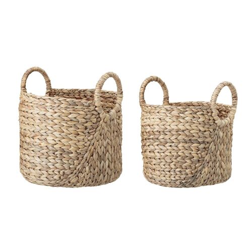 Tavrin Basket, Nature, Water Hyacinth - (D28xH32 / D32xH34 cm, Set of 2)