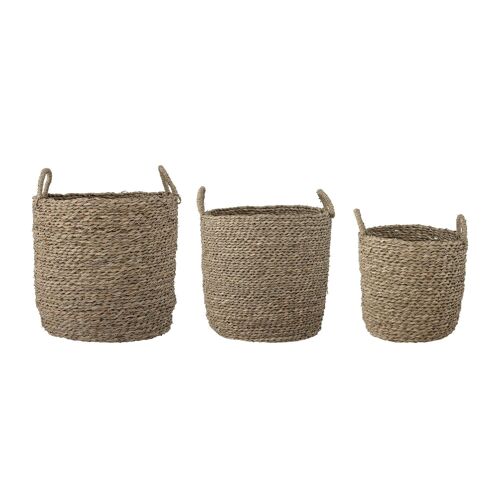 Maisie Basket, Nature, Seagrass - (D25xH25/D30xH30/D35xH35 cm, Set of 3)