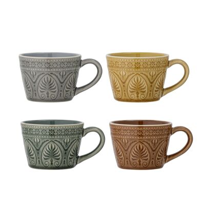 Rani Mug, Green, Stoneware - (D10,5xH7,5 cm, Set of 4)