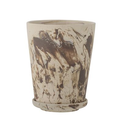 Stacy Vaso da fiori con piattino, Marrone, Gres - (D12,5xH16 cm)