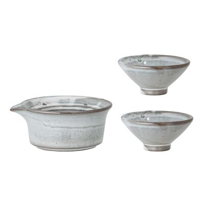 Masami Soya Jug w/2 bowls, Nature, Stoneware - (D9xL10,5xH10 cm)