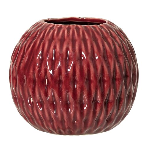 Vase, Red, Stoneware - (D11xH10 cm)