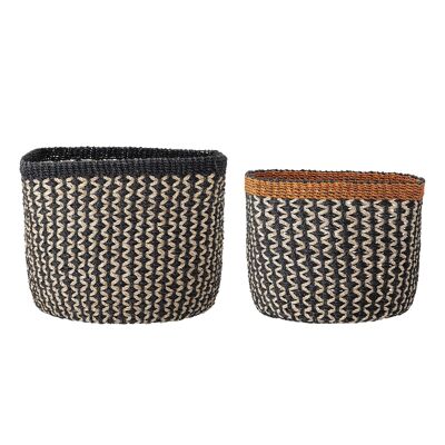 Ova Basket, Black, Abaca - (W40xL40xH30/W44xL44xH34 cm, Set of 2)