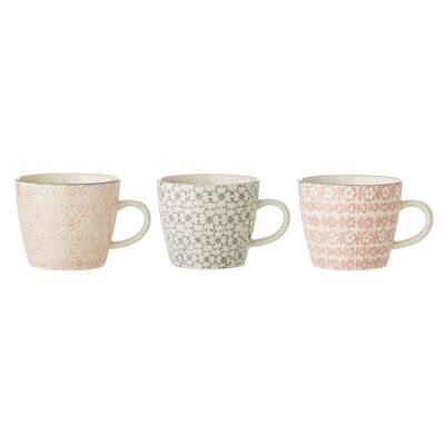 Cécile Mug, Rose, Stoneware - (D9,5xH8 cm, 3 assort.)