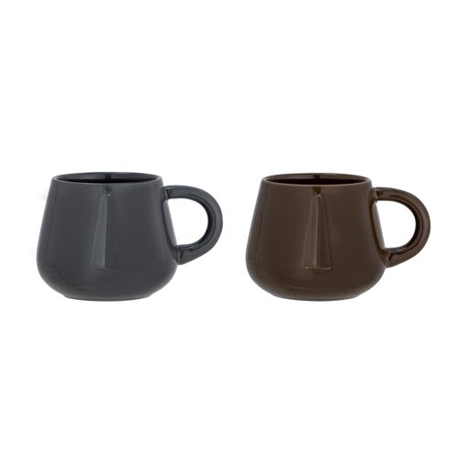 Noela Mug, Brown, Stoneware - (D9,5xH8 cm, Set of 2)
