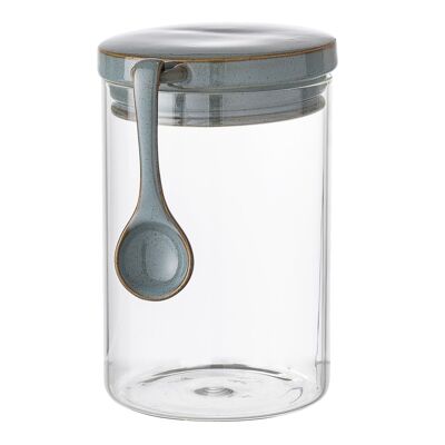 Pixie Jar w/Lid & Spoon, Green, Glass - (D12xH17 cm)