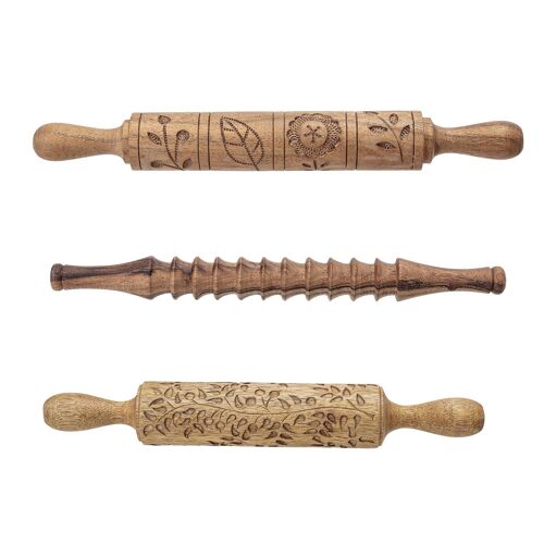 Kiesha Rolling Pin, Nature, Wood - (D5xL35 / D3,5xL36 / D5xL39 cm, Set of 3)