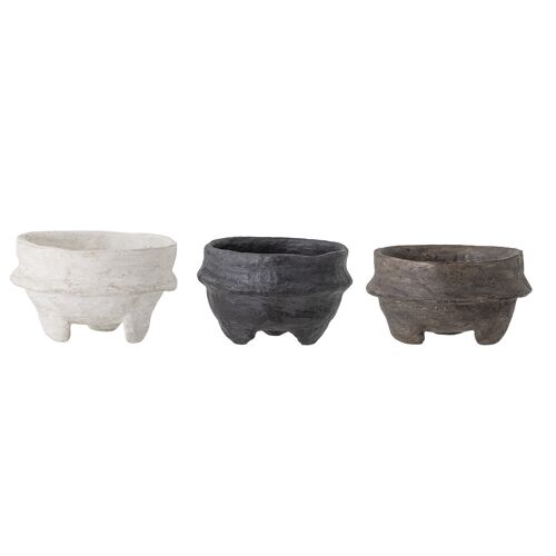 Asbjorn Deco Bowl, White, Paper Mache - (D15xH10 cm, Set of 3)