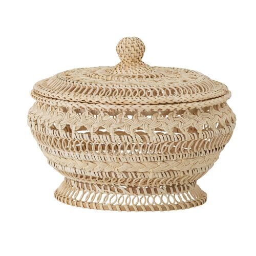 Nil Basket w/Lid, Nature, Rattan - (D22xH18 cm)