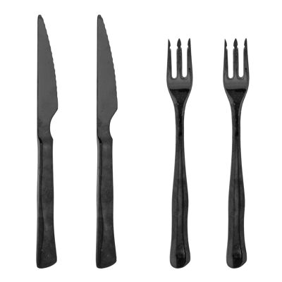 Ollin Steak Cutlery, Black, Stainless Steel - (L22xW2 cm, Set of 4)