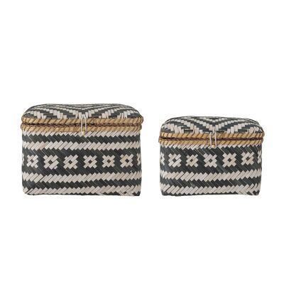 Lar Basket w/Lid, Black, Bamboo - (L33xH23xW24/L38xH28xW30 cm, Set of 2)