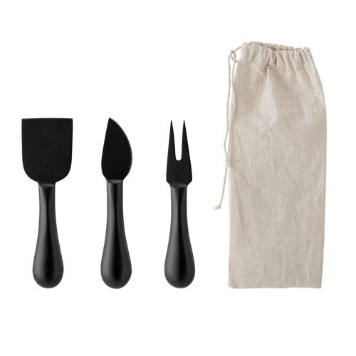 Evalda Cheese Utensils, Black, Stainless Steel - (L16xW2,5/L16xW3/L16xW5 cm, Set of 3)