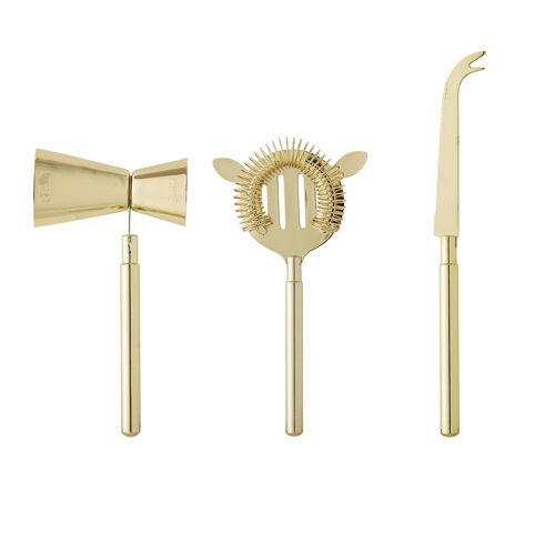 Cocktail Bar Set, Gold, Stainless Steel - (L22xW10 cm, Set of 3)