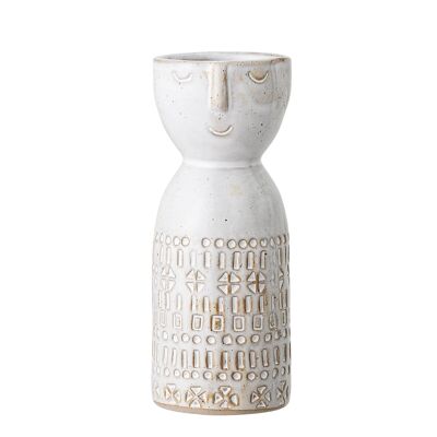 Embla Vase, Weiß, Steingut - (D6xH14,5 cm)