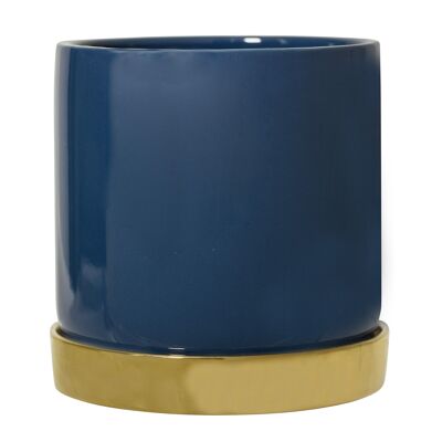 Flowerpot w/Saucer, Blue, Stoneware - (P: D14xH14 / S: D15xH2,5 cm)
