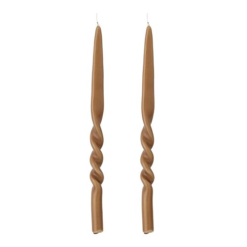 Twist Candle, Brown, Parafin - (D2,2xH40 cm, Pack of 2)