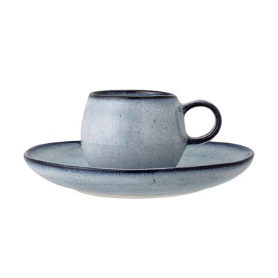 Sandrine Espresso Cup w/Saucer, Blue, Stoneware - (C:D7xH6 cm, S:D15 cm, Set of 2)