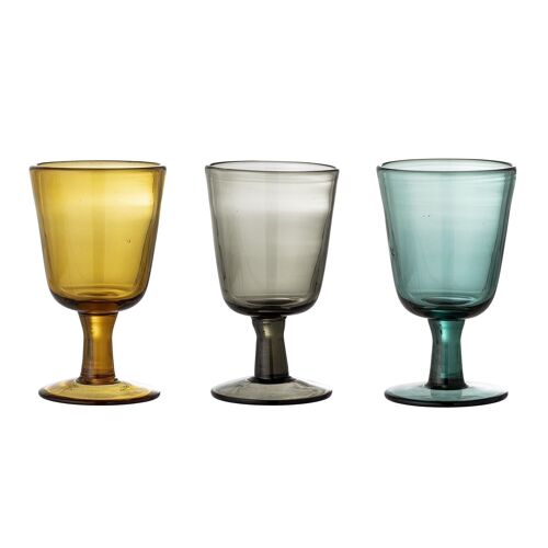 Kanda Wine Glass, Yellow, Glass - (D8xH14 cm, Set of 3)