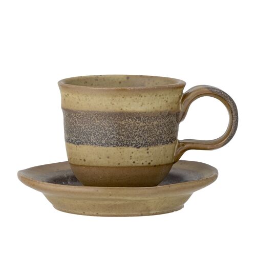 Solange Espresso Cup w/Saucer, Nature, Stoneware - (D9,5xH6xW10,5 cm, Set)
