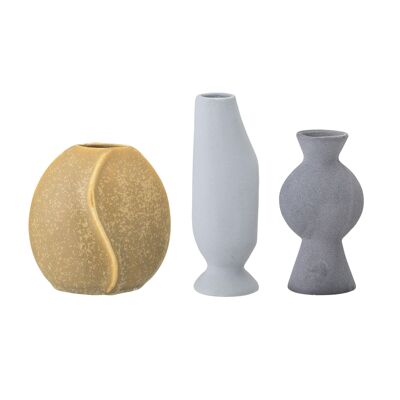 Vase Miacecilia, Jaune, Grès - (L9xH9xW5/L6xH10xW5/L4,5xH12,5xW4,5 cm, Lot de 3)