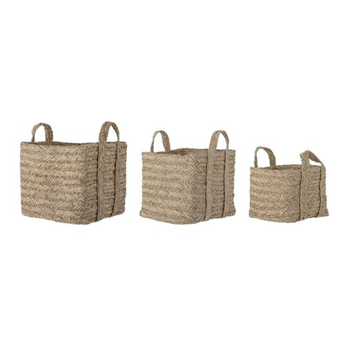 Kayes Basket, Nature, Seagrass - (L30xW30xH25/L35xW35xH32/L40xW40xH38 cm, Set of 3)