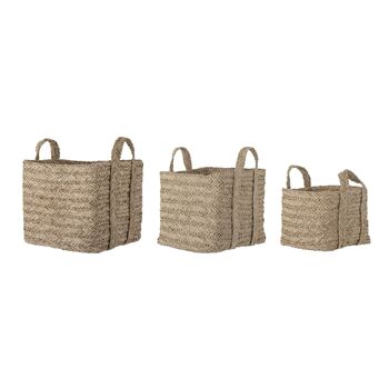 Panier Kayes, nature, jonc de mer - (L30xl30xH25/L35xl35xH32/L40xl40xH38 cm, Lot de 3) 1