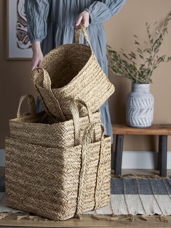 Panier Kayes, nature, jonc de mer - (L30xl30xH25/L35xl35xH32/L40xl40xH38 cm, Lot de 3) 5