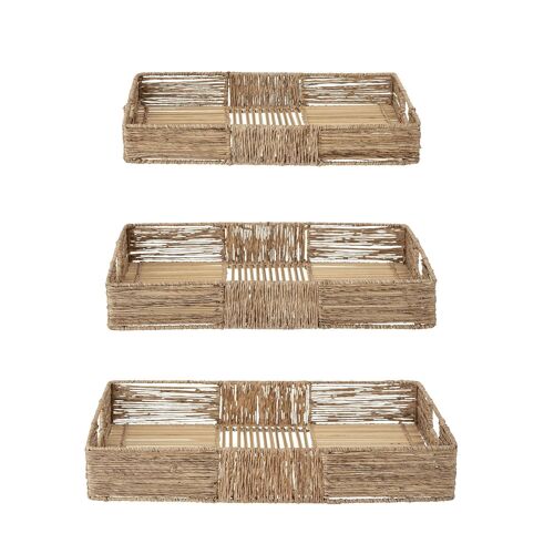 Lecia Tray, Nature, Jute - (L38/42/46xW26/30/34xH5/6/7 cm, Set of 3)