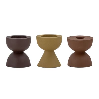 Ike Votive & Candlestick, Brown, Aluminum - (L19xH7xW6 cm, Set of 3)