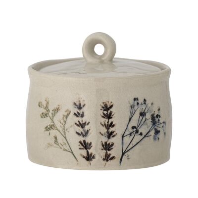 Bea Jar con coperchio, Natura, Gres - (D9xH8,5 cm)