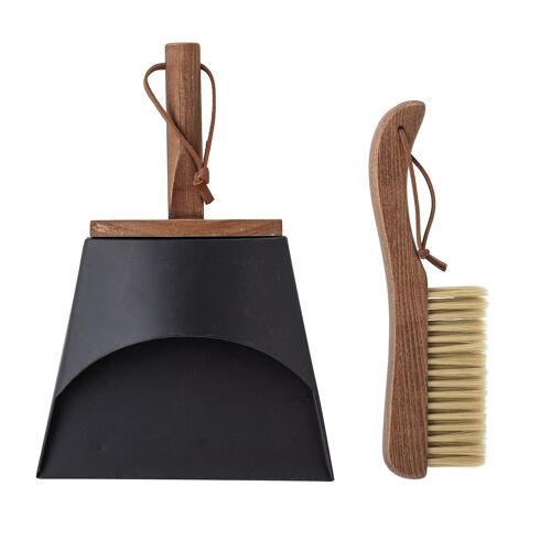 Cleaning Dustpan & Broom, Brown, Beech - (B:L26xH7xW2 / D:L31xH5,5xW20 cm, Set of 2)