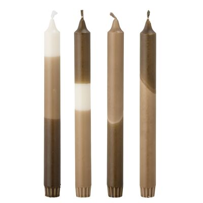 Dip Dye Candle, Brown, Parafin - (D2,2xH25 cm, Pack of 4)
