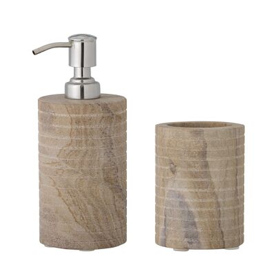 Ciro Soap Dispenser Set, Nature, Sandstone - (D:D8xH13/TD8xH10 cm, Set of 2)
