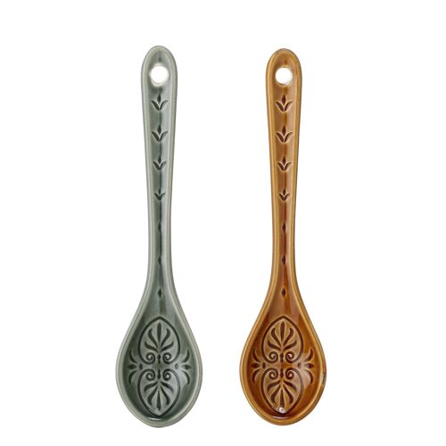 Rani Spoon, Green, Stoneware - (L15xH1,5xW3,5 cm, Set of 2)