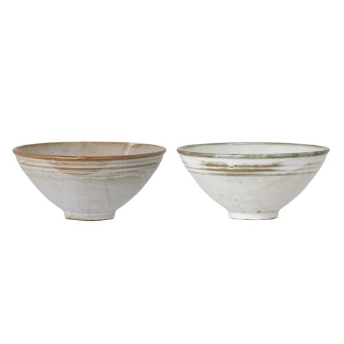 Masami Bowl, White, Stoneware - (D18xH8 cm, Set of 2)