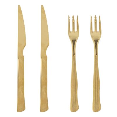 Ollin Steak Cutlery, Gold, Stainless Steel - (L22xW2 cm, Set of 4)
