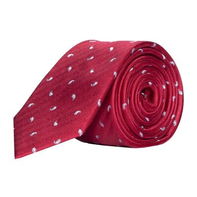 AUGIAS - RED SILK TIE - BLUE CLOUD AND WHITE CASHMERE PATTERN