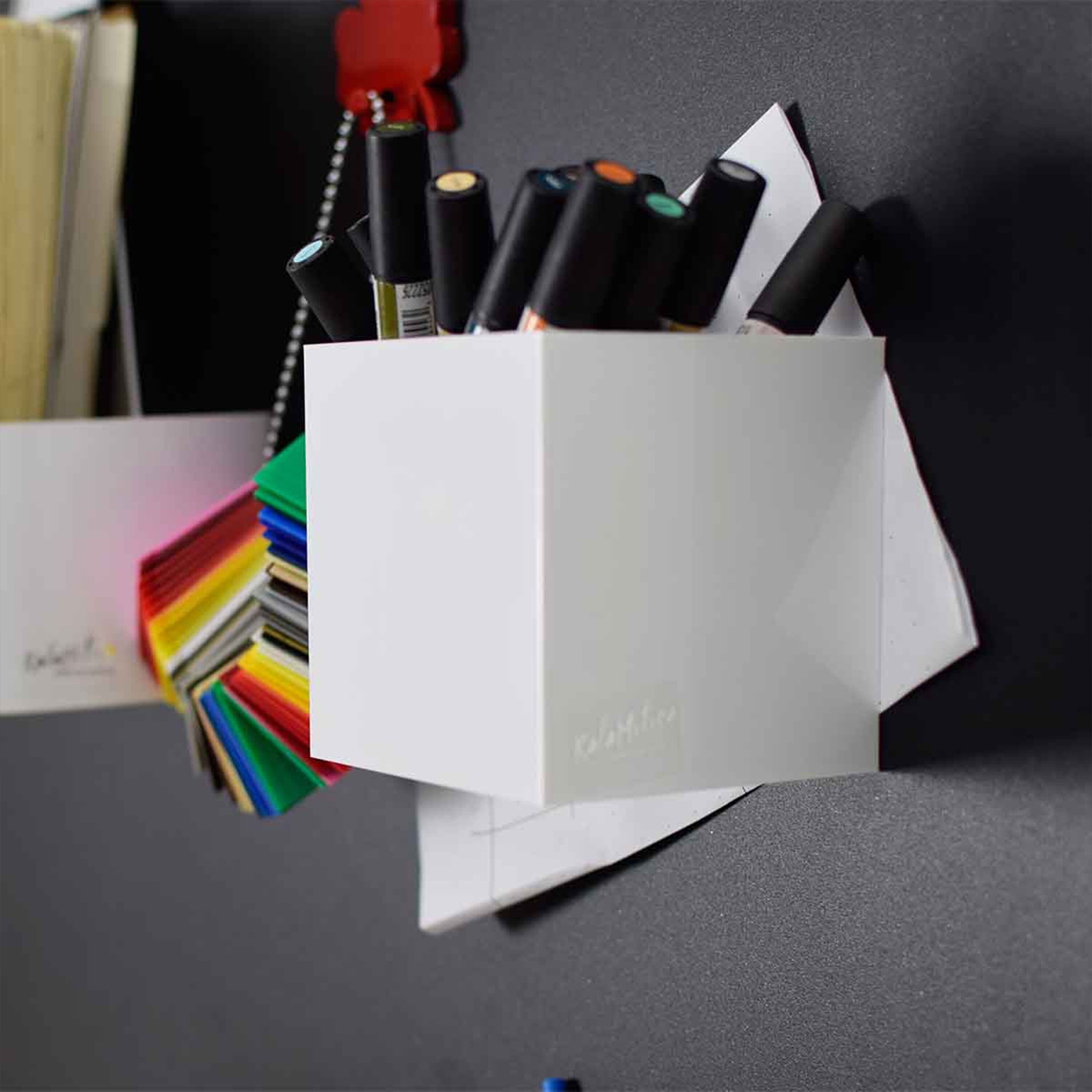 Magnetic Cube, 9.8 cm, White, Desk Organizer, Pen Holder