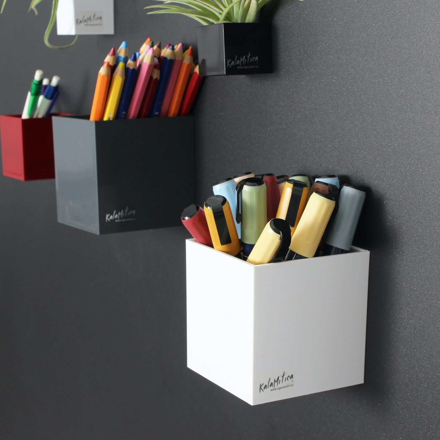 Magnetic Cube, 9.8 cm, White, Desk Organizer, Pen Holder