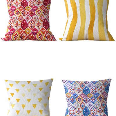 Piece of Trend - Coussin - Design des deux côtés - Lot de 4 - 4 pièces - couleurs tendance - 43 x 43 - GEOMETRICIKAT