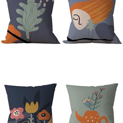 Piece of Trend - Cushion -Both side design- Set of 4 - 4 PİECES- trendy colors - 43 x 43 - CUTELADY