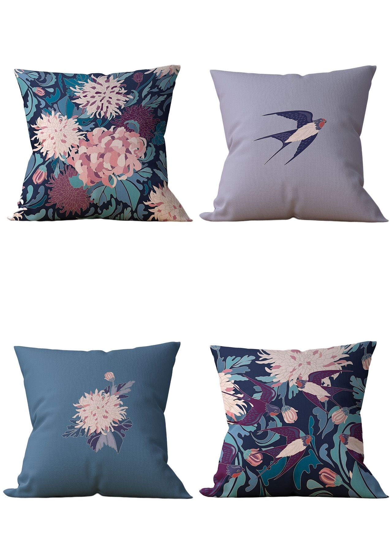 Piece of Trend - Sierkussen - Both side design- Set van 4 - 4 pieces - trendy kleuren - 43 x 43 - CHRYSANT