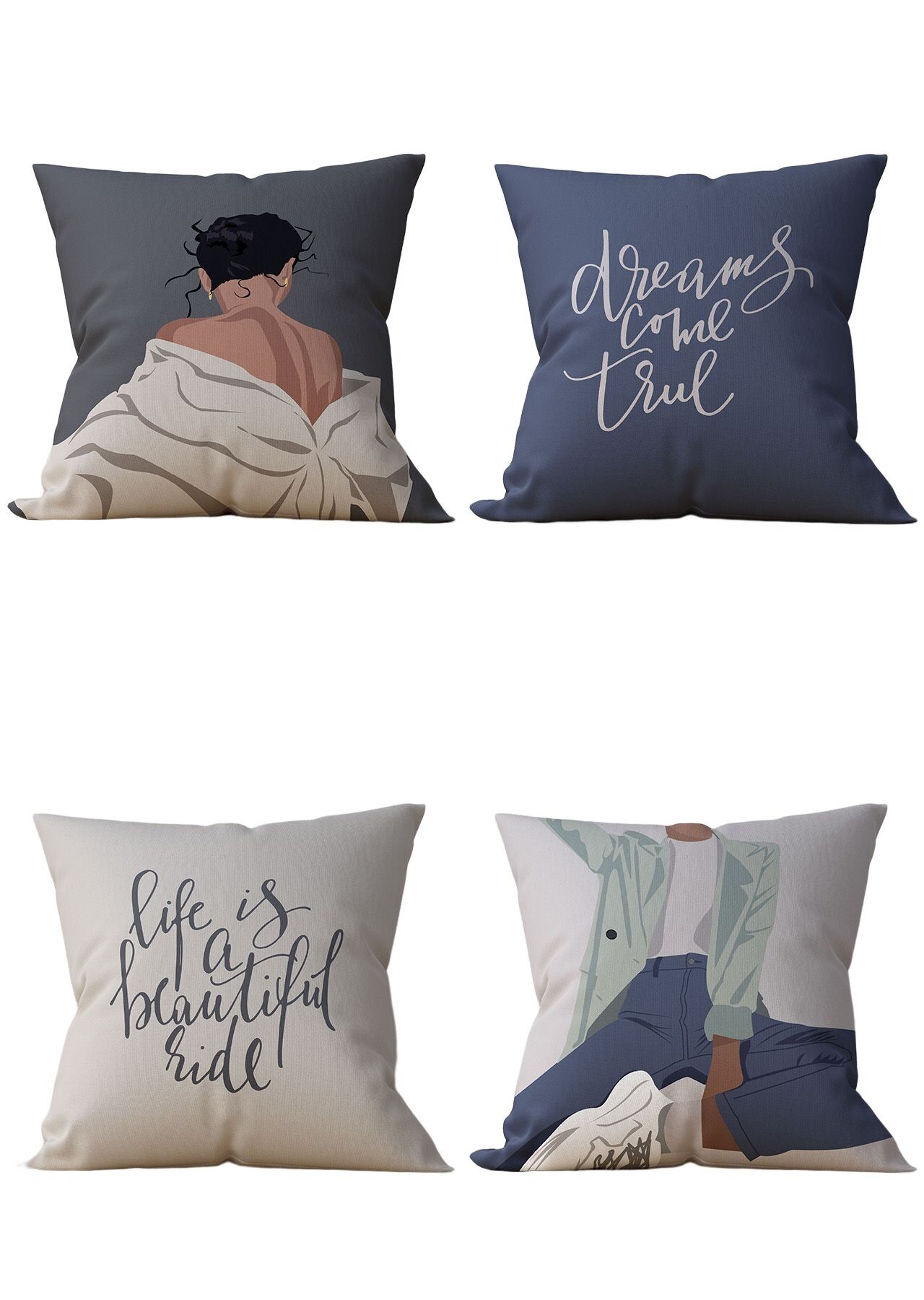 Piece of Trend - Dekokissen -Beidseitiges Design- 4er Set - 4 Stück - trendige Farben - 43 x 43 - IDEA