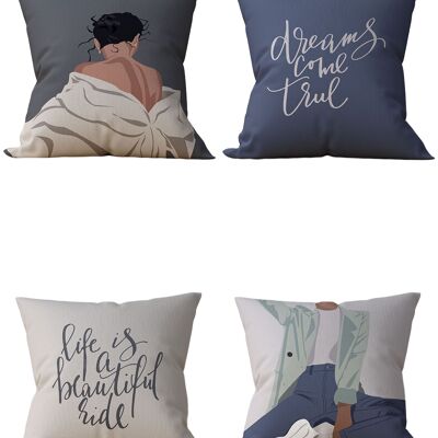Piece of Trend - Decorative pillow -Both side design- Set of 4 - 4 pieces - trendy colors - 43 x 43 - IDEA